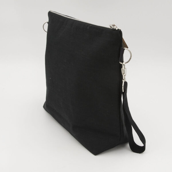 Black linen zipped bag with Intolerant of intolerance print