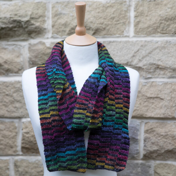 crochet the rainbow stepped scarf