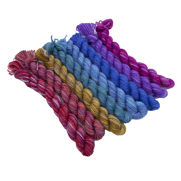 Set of eight mini skeins in Purple Pride Rainbow
