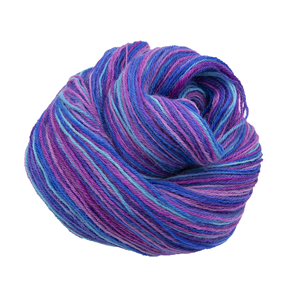 Skein of hand dyed yarn in fuchsia bouquet (pink, purple and turquoise)