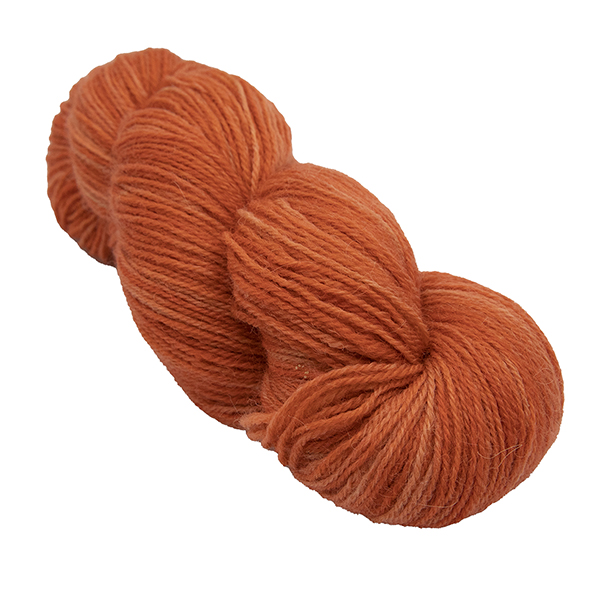 skein of copper orange colour hand dyed Britsock yarn from The Knitting Goddess