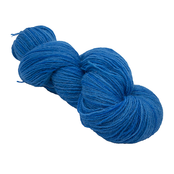 skein of electric blue colour hand dyed Britsock yarn from The Knitting Goddess