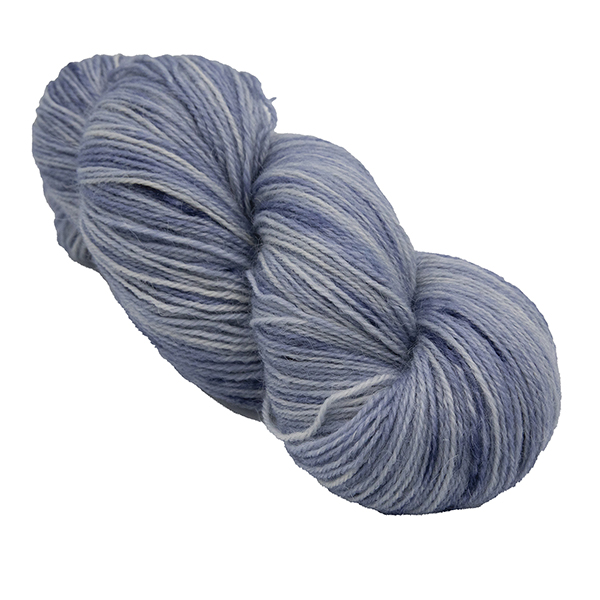 skein of slate blue colour hand dyed Britsock yarn from The Knitting Goddess
