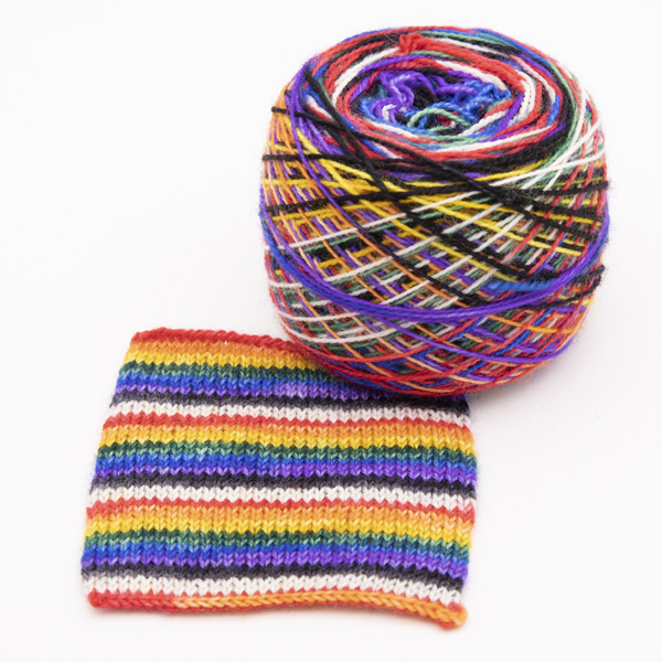 traight Ally Pride Flag Self Striping sock Yarn with knitted sample