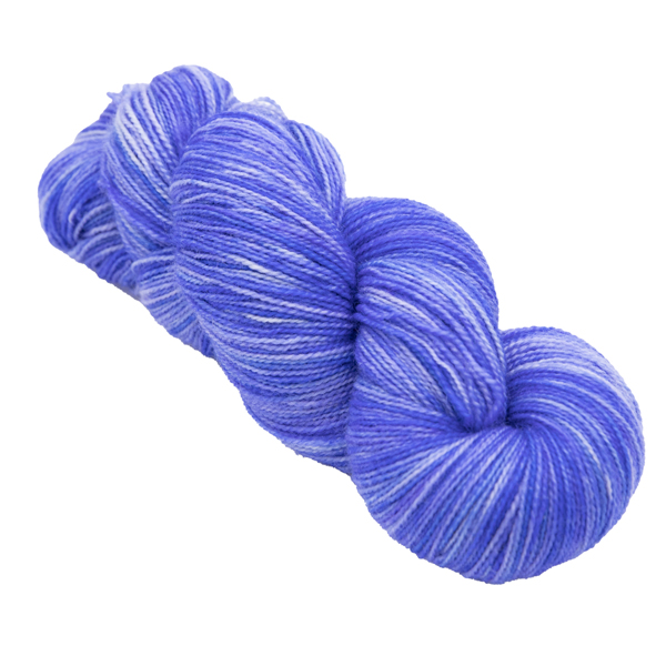 skein of hand dyed cornflower blue sock yarn
