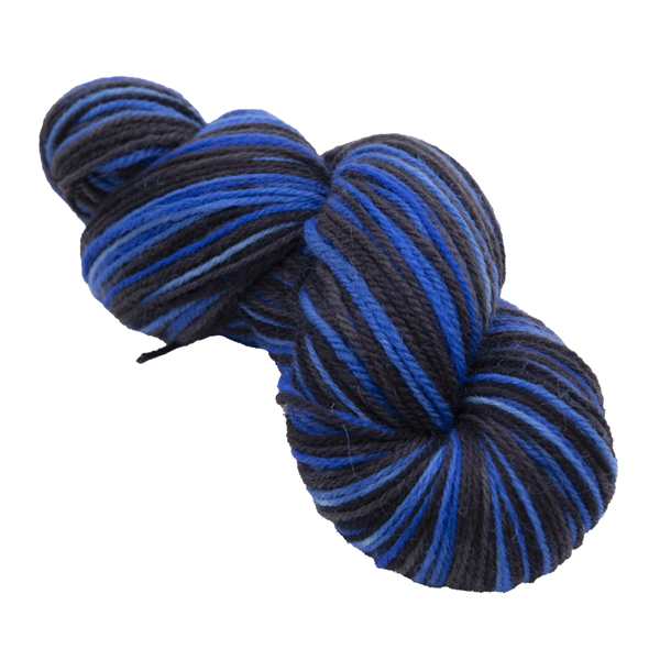 hand dyed DK sock yarn in black and blue
