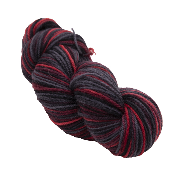 hand dyed DK sock yarn in red and black
