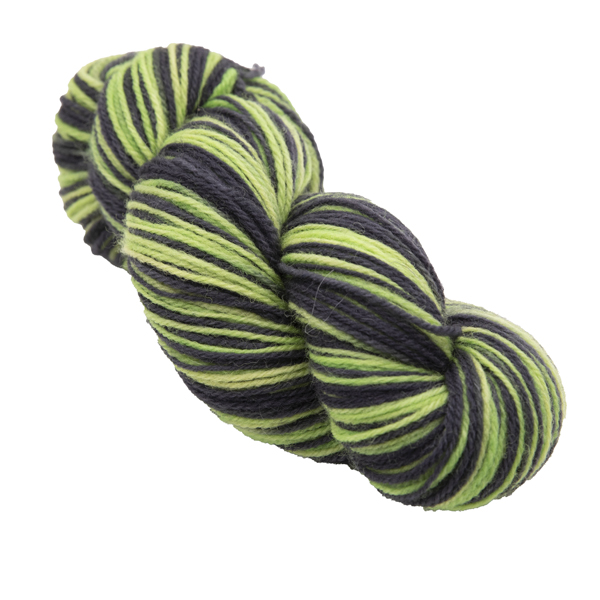hand dyed DK sock yarn in lime and black