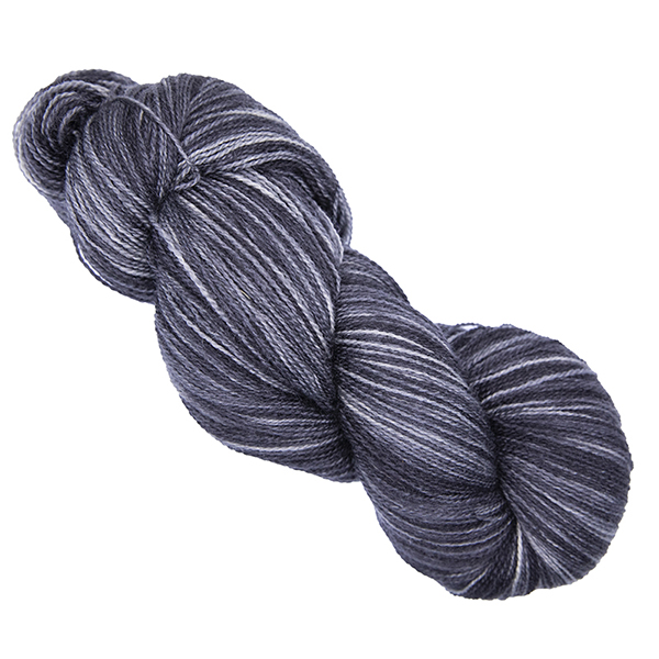 charcoal grey skein of hand dyed wool and silk yarn