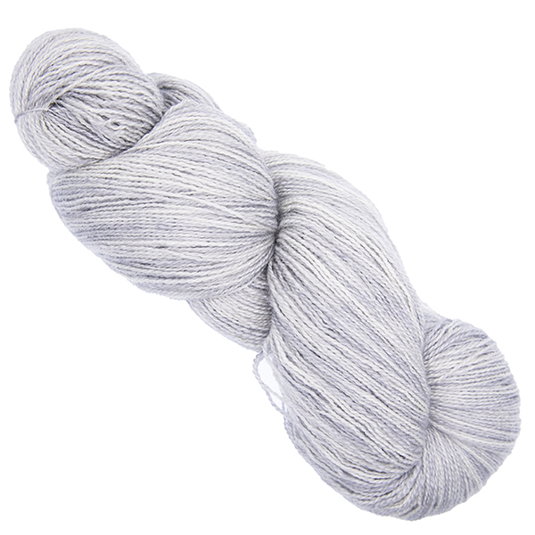 pale silver skein of hand dyed wool and silk yarn
