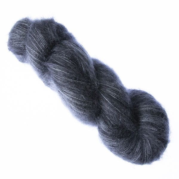 Coal hand dyed fluffy mohair silk yarn in a skein