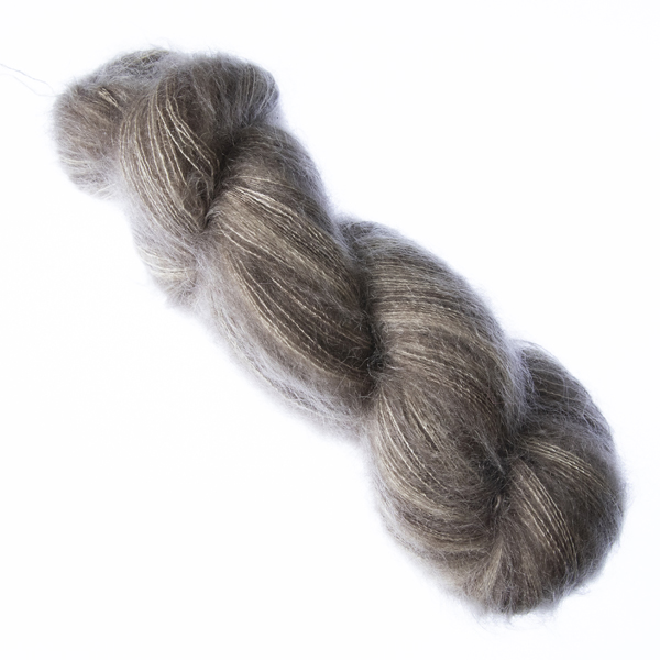 Fawn hand dyed fluffy mohair silk yarn in a skein