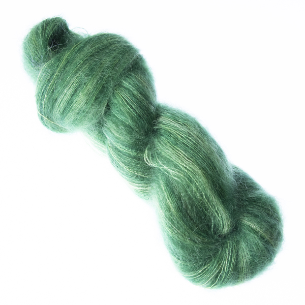 Forest Green hand dyed fluffy mohair silk yarn in a skein