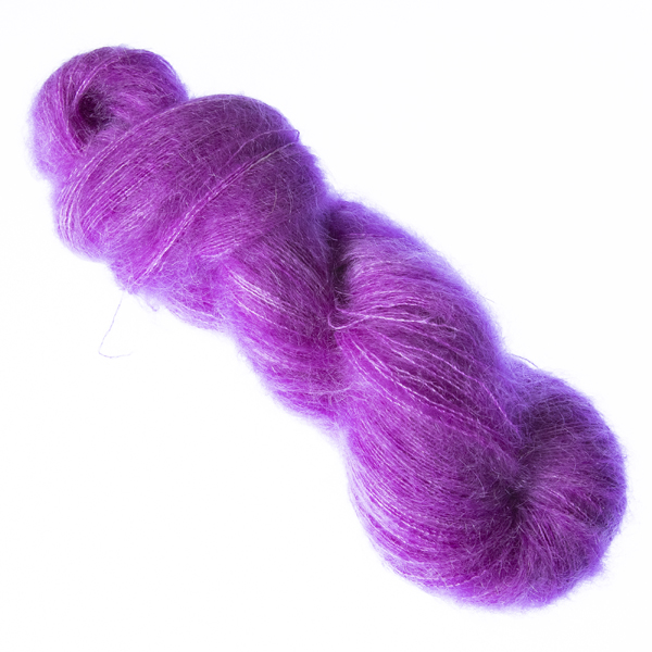 PInkish Purple hand dyed fluffy mohair silk yarn in a skein