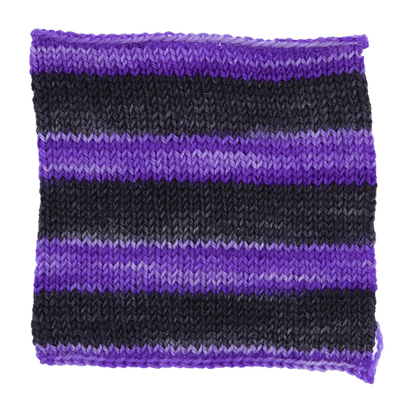 purple and black self striping sock yarn knitted sample