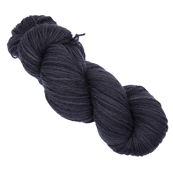 skein of very dark grey hand dyed DK weight wool yarn