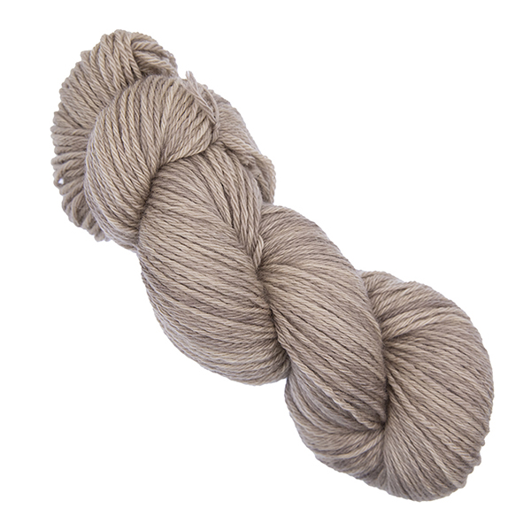 skein of light fawn hand dyed DK weight wool yarn