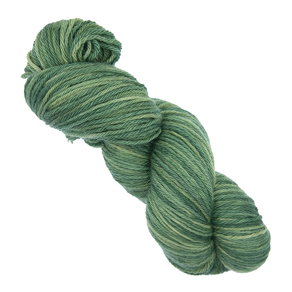 skein of forest green hand dyed DK weight wool yarn