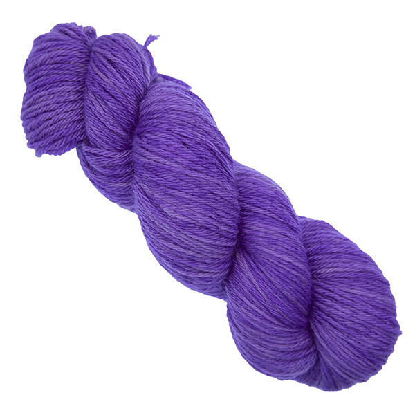 skein of purple hand dyed DK weight wool yarn