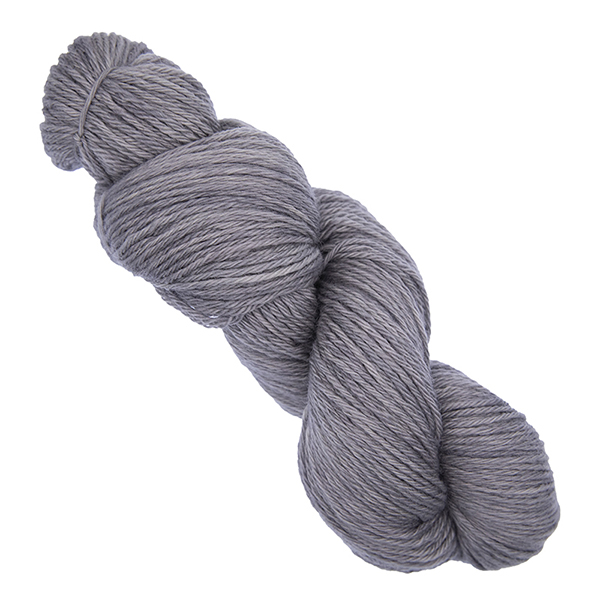 skein of light silver grey hand dyed DK weight wool yarn