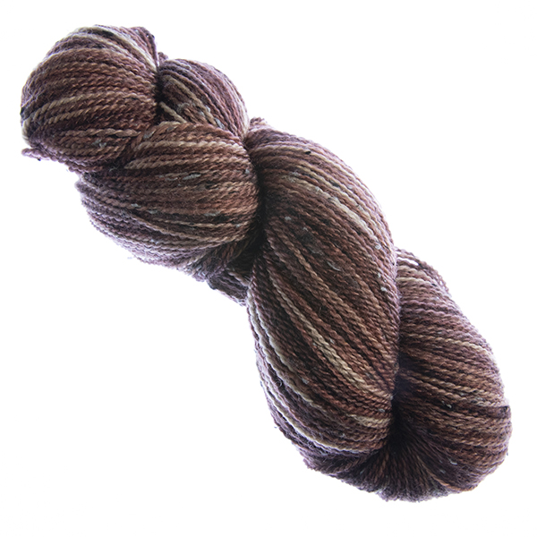 skein of hand dyed dark copper tweed yarn