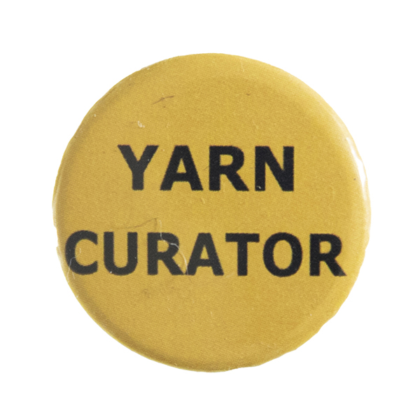 yellow pin badge with text "YARN CURATOR"