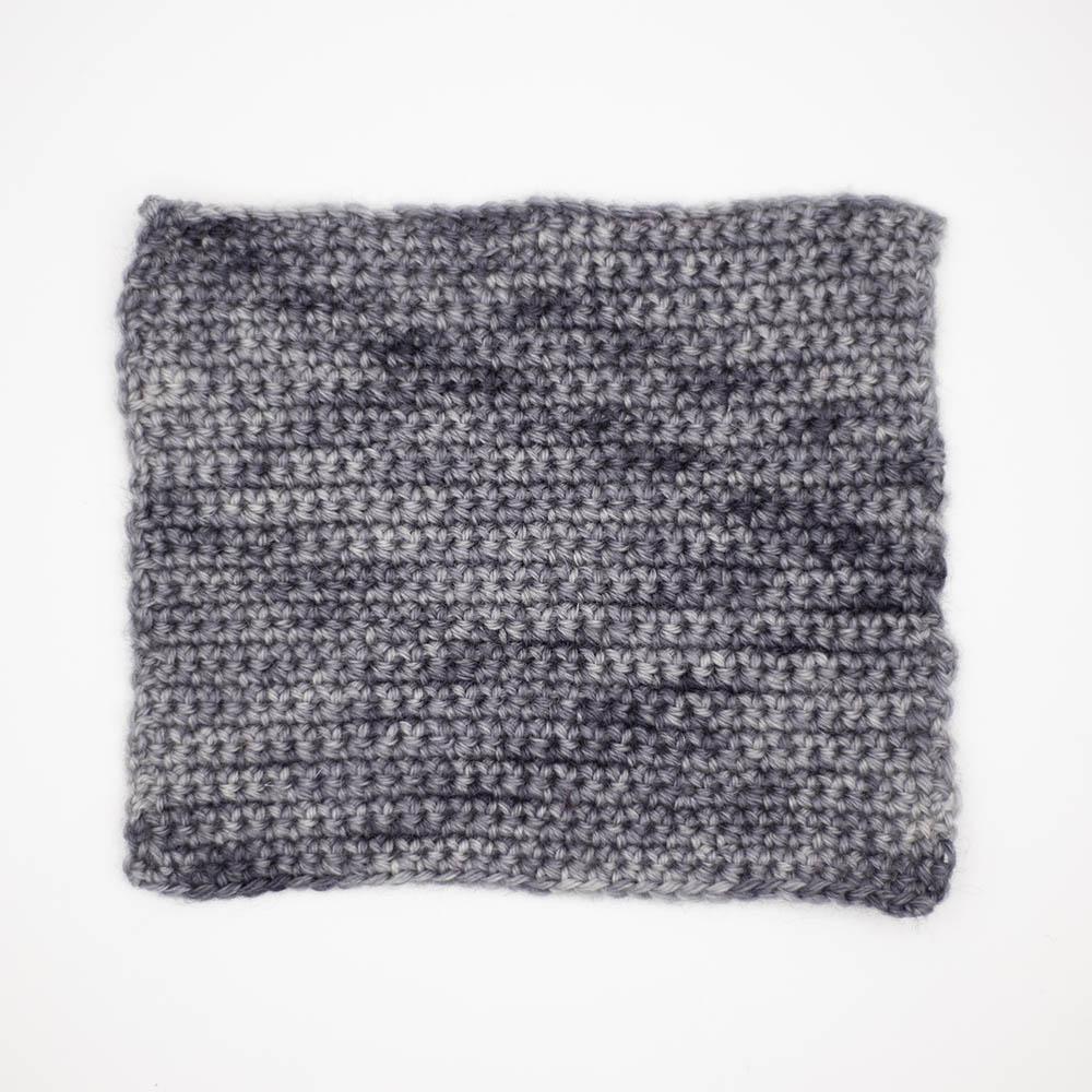double crochet sample swatch 3.25mm hook baby elephant mid grey tonal BFL yarn