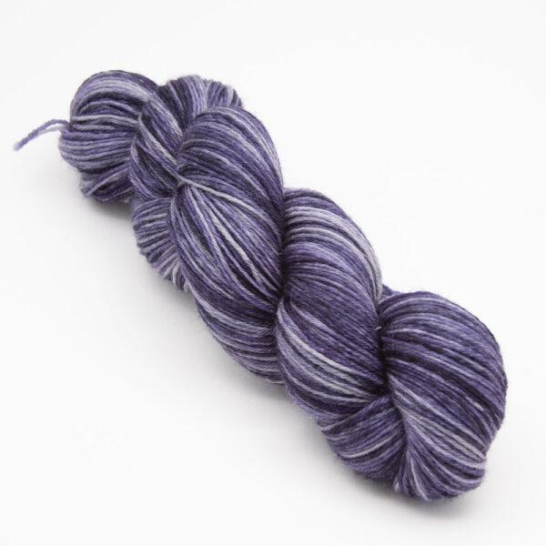 skein of blackened violet Bluefaced Leicester wool