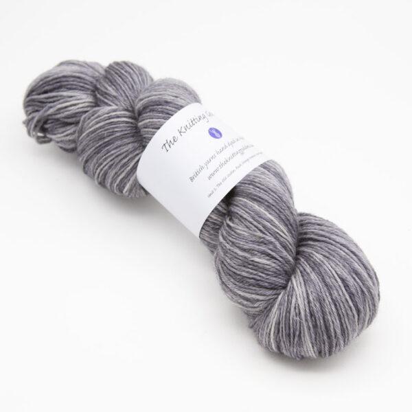 skein of baby elephant Bluefaced Leicester wool, The Knitting Goddess ball band