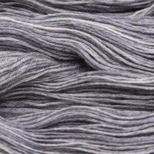 close up of hand dyed bluefaced leicester wool in baby elephant, a light to mid grey
