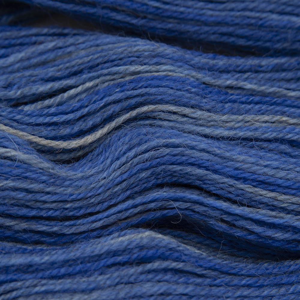 blue hand dyed sock yarn, close up showing tonal variations