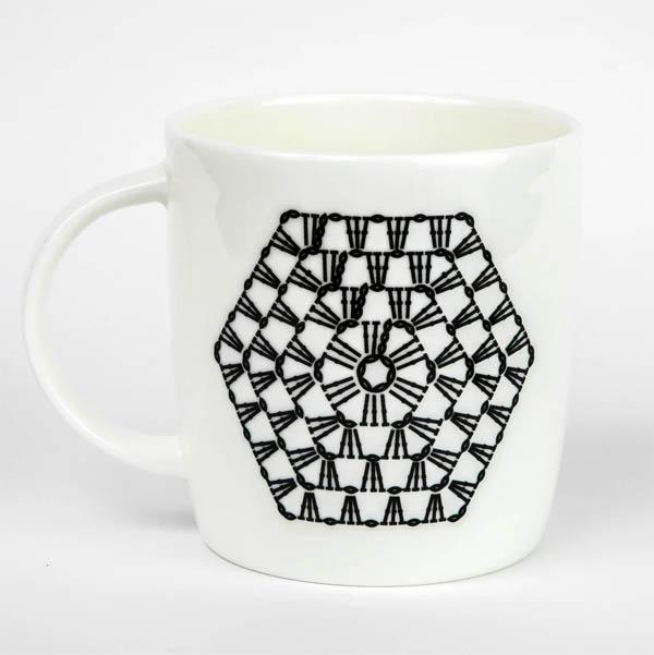 mug with crochet hexagon design