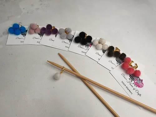 stitch markers made with pompoms
