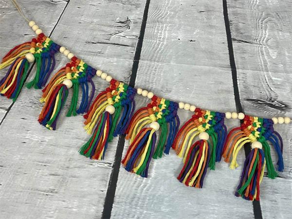 macrame bunting in rinbow colours