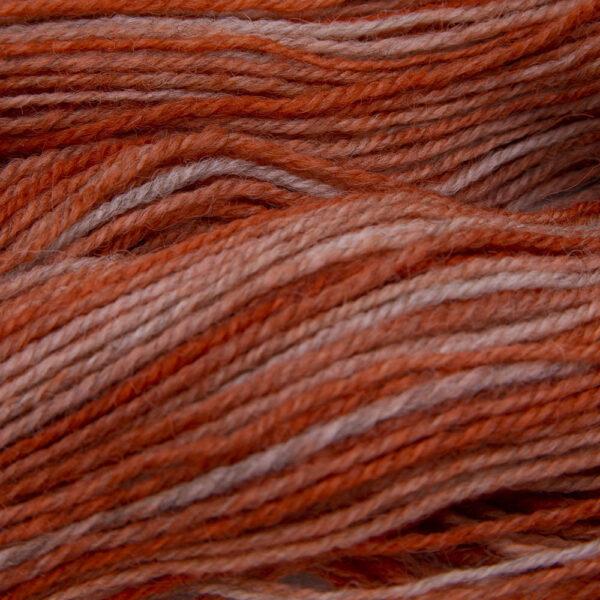 copper hand dyed sock yarn, close up showing tonal variations