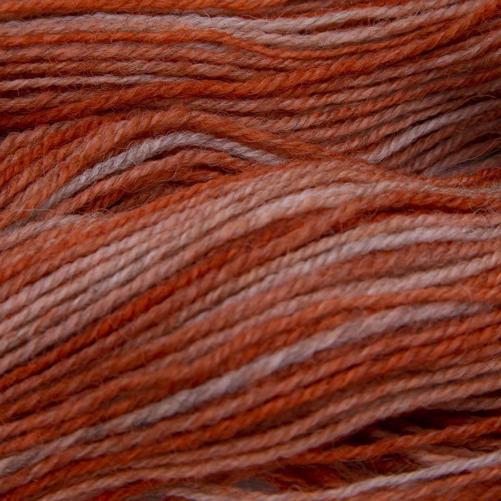 copper hand dyed sock yarn, close up showing tonal variations