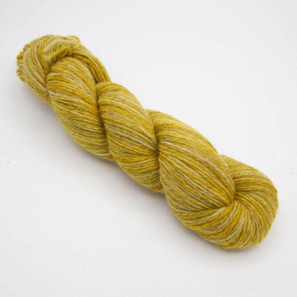 gold hand dyed sock yarn, wound up in a skein
