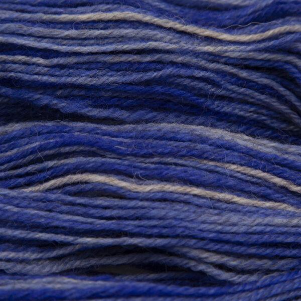 violet blue hand dyed sock yarn, close up showing tonal variations