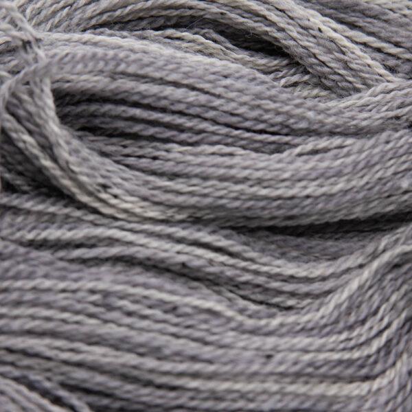 close up of silver tweed yarn with dark flecks