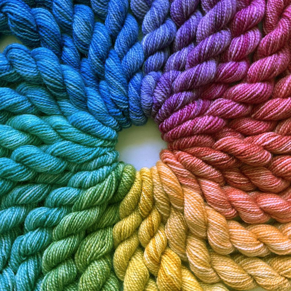 2023 advent calendar mini skeins - 24 minis skeins which form a complete colour wheel of bright semi solid colours
